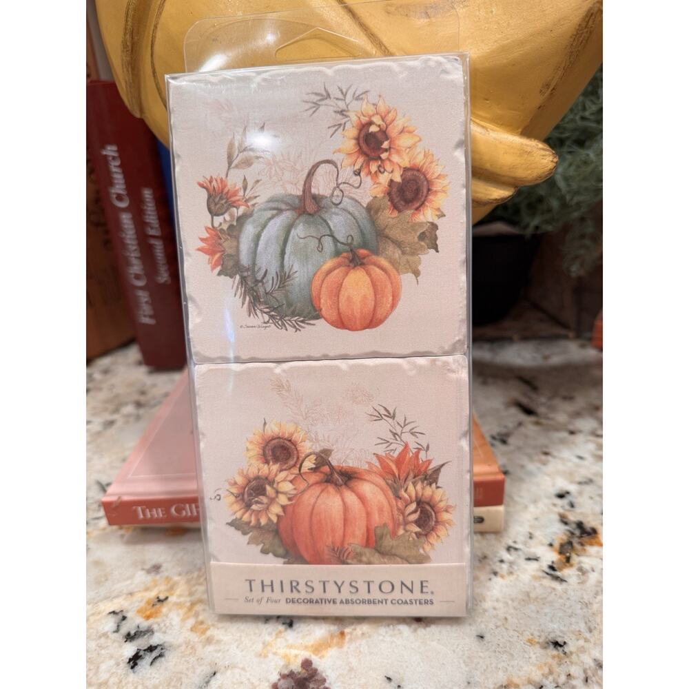 Thirstystone Set Of 4 Coasters Harvest Field Tumbled Tile 4”x4” Cork Back
